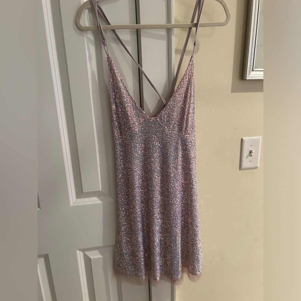 FREE PEOPLE (gorgeous pink iridescent) mini sequin dress- Medium $40 OBO!